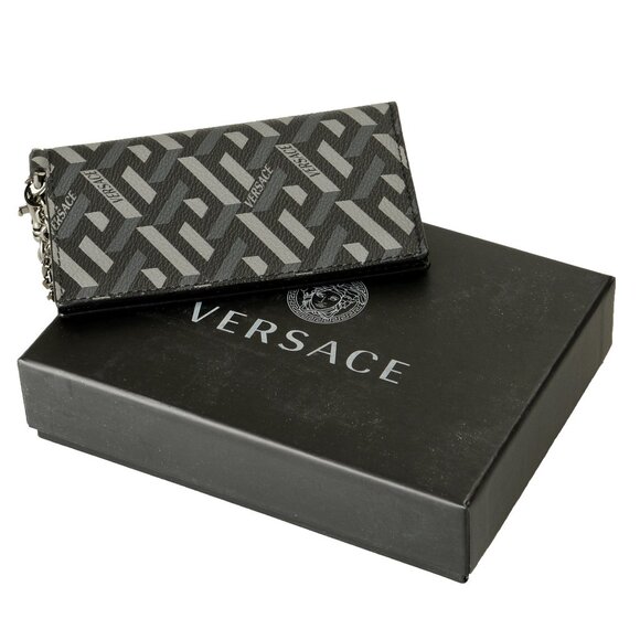 Versace Women's Coated Canvas Leather La Greca Card Case Keychain